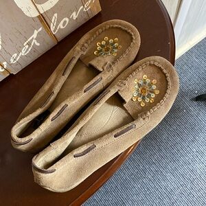 Tan suede moccasins